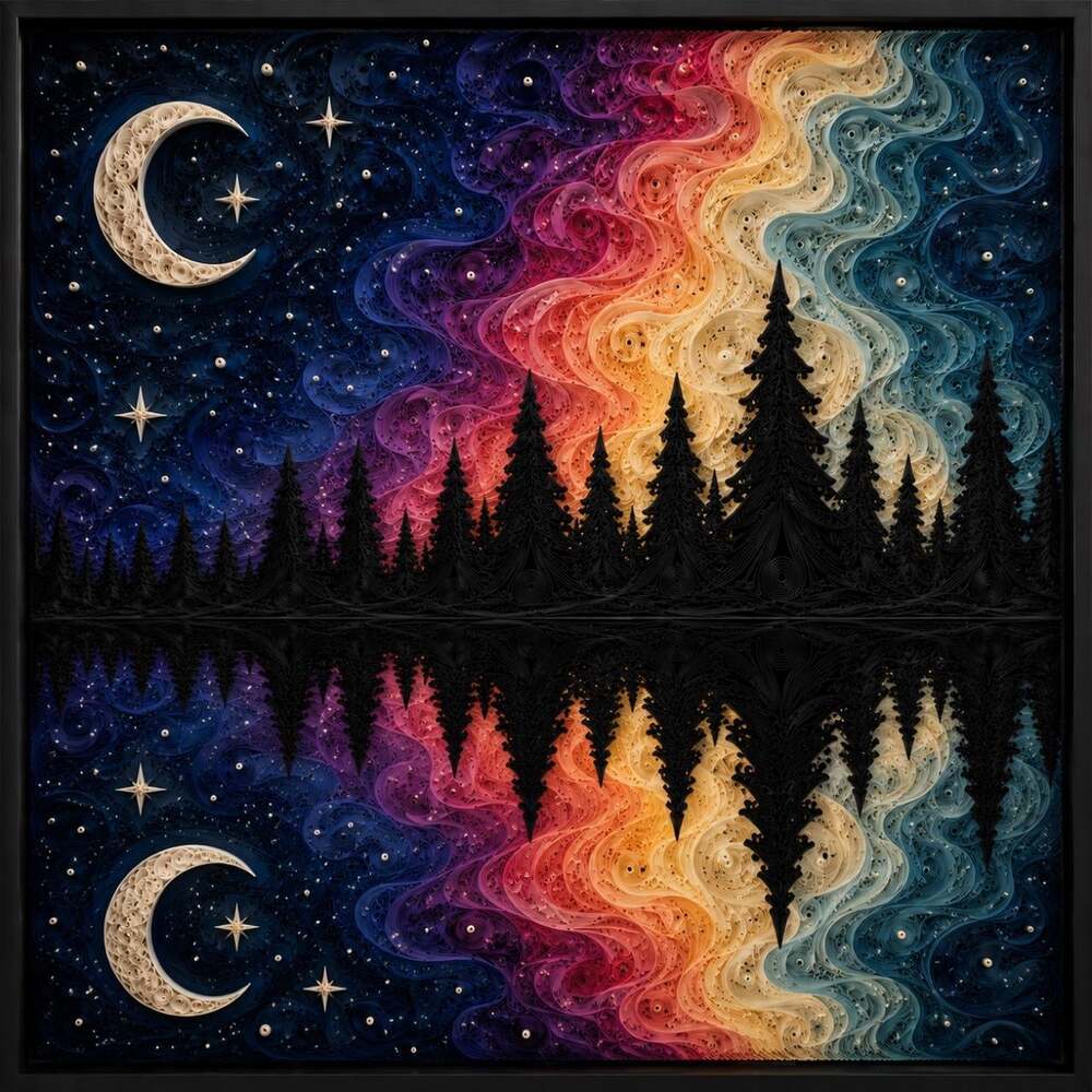 8 X 8 Black Framed Quilled Night 4218